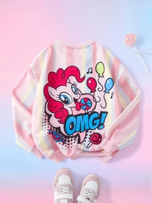 My Little Pony X SHEIN Tween Girl Letter Cartoon Pattern Casual Daily Long Sleeve Sweatshirt - Pink - View 1