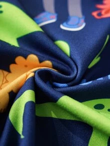 Blippi X SHEIN ملابس منزلية للأولاد الصغار بطبعة ديناصور كرتونية، ملابس علوية قصير الأكمام وشورت - متعدد الألوان - مشاهدة 7