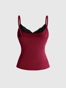 ROMWE Y2K Women's Lace Patchwork Letter Pattern Casual Daily Camisole - Burgundy - View 2