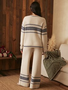 Lullawish Women's Fair Isle Knit Loungewear Set - Khaki - View 2