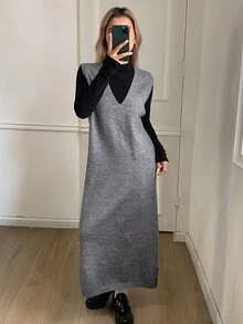 DAZY Women's Fashion Sleeveless Layered Sweater Dress - Grey - View 3