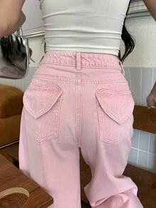 DAZY Women's Wide Leg Loose Casual Versatile Denim Jeans With Pockets - Pink - View 4
