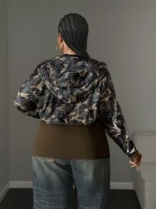 Maweii Plus Size Women's New Camouflage Print Hooded Long Sleeve Sweatshirt Fall - Army Green - View 5