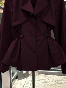 GlowEve CURVE Plus Size Women's Fashion Casual Solid Color Long Sleeve Cinched Waist Trench Coat Fall - Burgundy - View 4