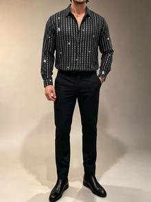 ZURIURI Men's Silver Sequin Fashion Long Sleeve Button-Up Shirt - Multicolor - View 5
