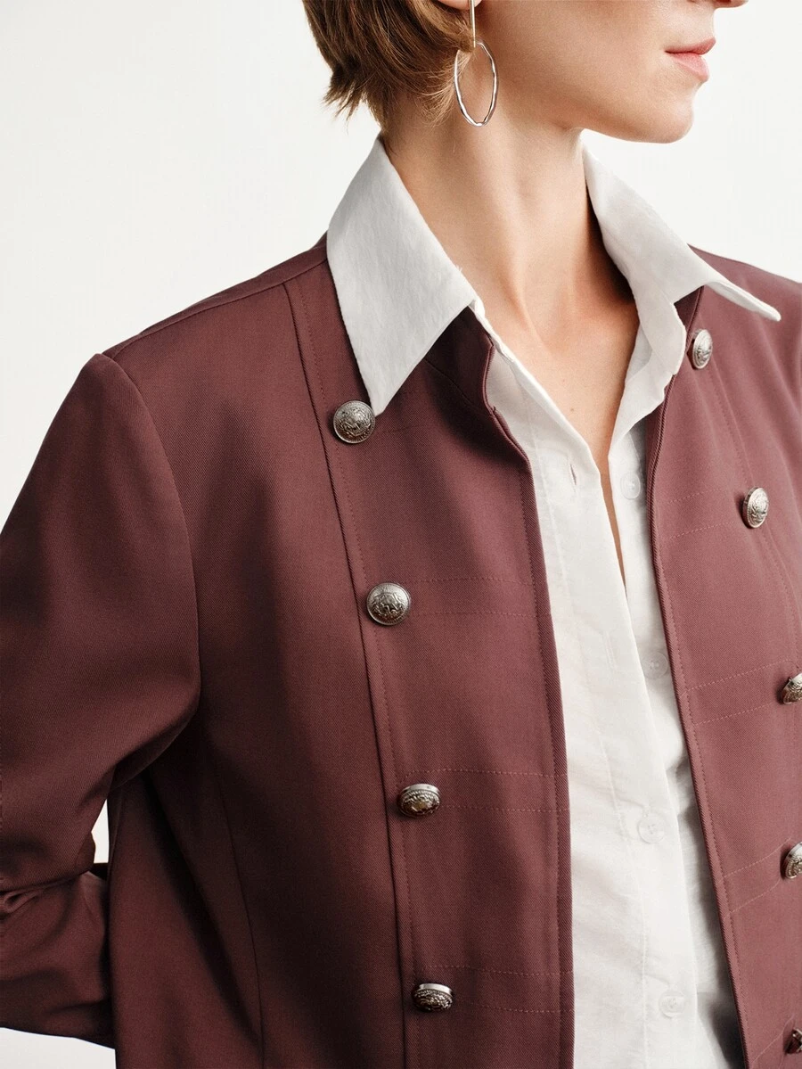 Briarwyn Women's Solid Color Napoleon Style Casual Blazer Jacket, Winter - Coffee Brown - View 1