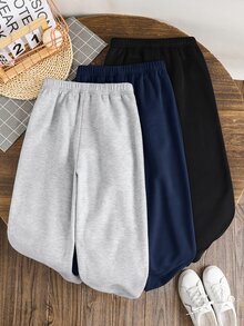 SHEIN 兒童 3 件組青少年男孩休閒字母印花運動長褲套裝 時尚慢跑褲 Joggers 運動長褲組合包 - 彩色 - 查看 2