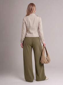Avantive Women's Striped Straight Leg Loose Casual Versatile Long Pants - Brown - View 2