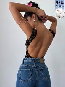 Firerie 女款優雅浪漫時尚通勤性感豹紋連身內衣，適合派對、度假、返校、浪漫約會與婚禮生日穿搭，95%棉舒適百搭內著連身衣 - 棕色 - 查看 6