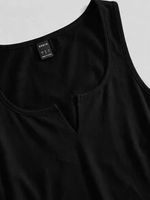 Slaydiva (Premium Fabric Version) - Summer Knitted Fine Ribbed Multi-Functional Sleeveless Cropped Solid Color Notch Neck Tank Top - Black - View 3