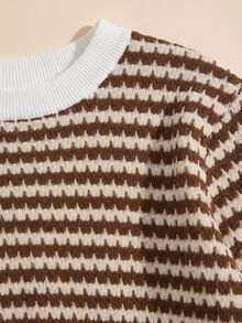 SHEIN LUNE 女款條紋紋理布料圓領落肩長袖運動衫 - 彩色 - 查看 5
