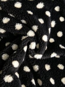 SHEIN 女童黑色波點毛絨夾克，白色波點圖案，可愛立領拉鍊短版設計，修身顯瘦，秋冬校園學生款 - 彩色 - 查看 6