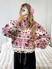 Easowa 女款雪花圖案落肩長袖拉鍊運動衫 - 彩色 - 查看 1