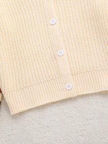 Girls' Autumn/Winter Fashion Pattern Pique Striped Contrast Color Knit Cardigan Sweater Long Sleeve - Apricot - View 4