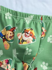 SHEIN | PAW Patrol طقم تانك توب وشورتات بطباعة كرتونية وحروف للأولاد الصغار - اخضر زيتون - مشاهدة 7