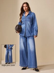 Selenza Celana Jeans Denim Kasual Longgar Kaki Lebar dengan Desain Saku untuk Wanita - Biru - View 3