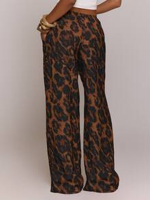MUSERA Leopard Print Low Waist Drawstring Flowy Trouser Pants Summer Day Outfit Beach Holiday Women - Chocolate Brown - View 4