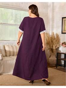 Lacomfia Women's Polka Dot Lace Casual Plus Size Dress - Purple - View 2