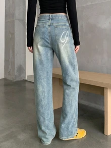 DAZY Women's Casual Wide Leg Jeans With Back Pocket Print, Slimming Long Pants - Fresh Green - View 3