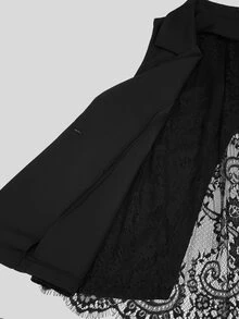 Velvienne Plus Size Black Sexy Sheer Lace Back Slimming Elegant Commuter Blazer - Black - View 6