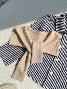 SHEIN 男女嬰兒/幼兒 3件組秋冬休閒可愛學院風條紋襯衫、長褲與披肩多件套裝，襯衫套裝，嬰兒冬季衣物，聖誕節、新年 - 黑與白 - 查看 6