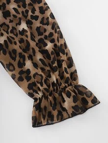 Velvienne Plus Size Brown Leopard Print Sheer Chiffon Slimming Waist-Cinching Elegant Long Dress - Brown - View 5