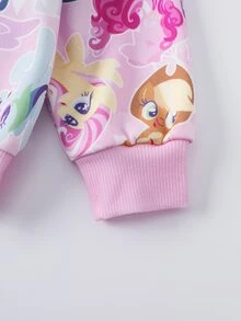 My Little Pony X SHEIN طقم بلوزة رياضية بأكمام طويلة مطبوعة برسومات كرتونية وبنطال واسع للفتيات الصغيرات - وردي - مشاهدة 4