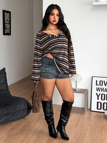 Coolane Women's Plus Size Spring/Summer Goth Grunge Y2K Cupid Graphics Comfortable Asymmetrical Neck Knit Fall - Multicolor - View 4