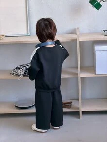 DAZY Infant (Boy) Round Neck Contrast Color Long Sleeve Jacket Set - Grey - View 2