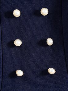 Elladie kids 女童甜美可愛秋冬新款優雅仿珍珠鈕扣針織洋裝，柔軟百搭領口長袖，適合假日穿搭與秋冬季節 - 藏蓝色 - 查看 5