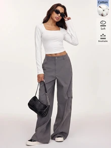 SHEIN BASICS 3件組女款純色方領T恤 - 彩色 - 查看 4