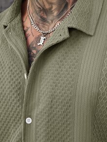 SLATEMANN Solid Color Knit Jacquard Men's Short Sleeve Shirt - Green - View 3