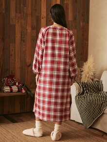 Lullawish Women's Bohemian Vacation Loose Plaid Print Nightgown - Multicolor - View 2