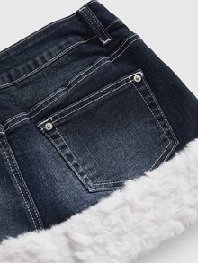 ROMWE Rok Mini Denim Patchwork Bulu Kelinci Musim Gugur/Dingin Wanita Gaya Y2K Hot Girl - MultiWarna - View 4