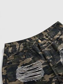 ROMWE Y2K Shorts vaqueros mini de cintura baja asimétricos y desgastados para mujer, atuendo de concierto - Verde militar - Ver 3