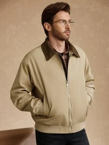 Core Aspect 1pc Men's Light Business Style Jacket, Colorblock Collar Design, Versatile For Commuting, Fashionable And Comfortable, Boyfriend Gift, Husband Gift, Anniversary Gift - Khaki - View 1
