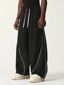STYNVO Men's Striped Colorblock Drawstring Waist Sweatpants With Pockets - Black - View 1