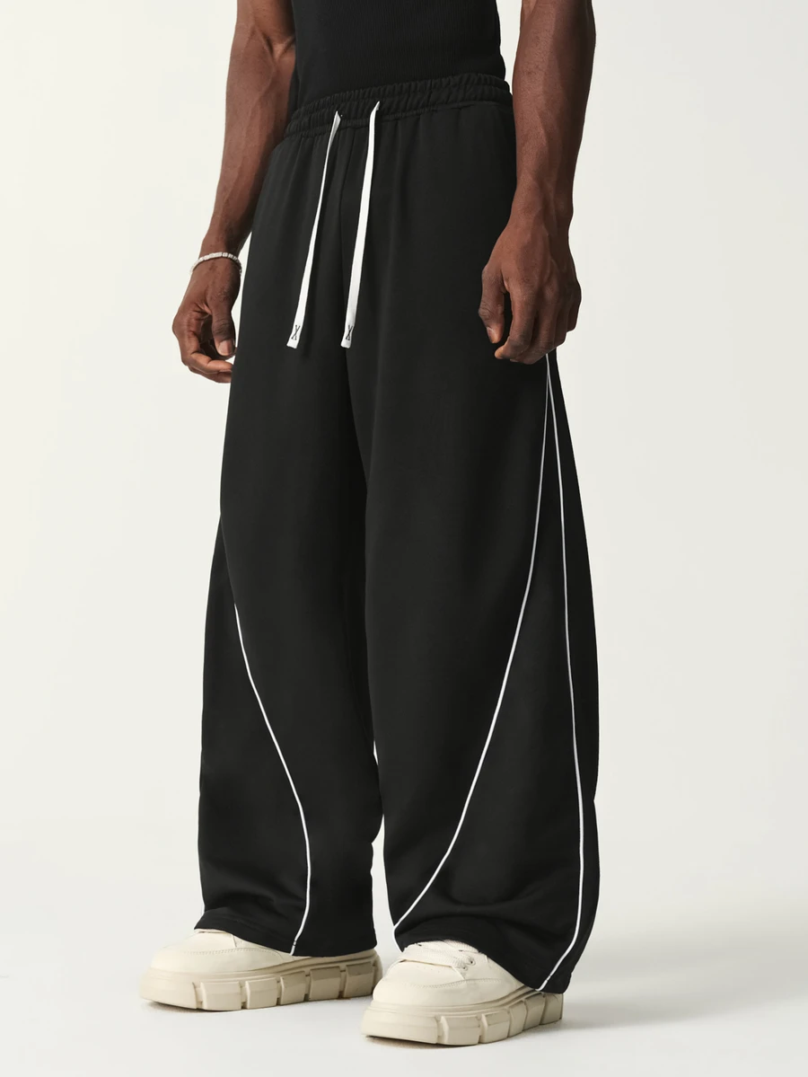 STYNVO Men's Striped Colorblock Drawstring Waist Sweatpants With Pockets - Black - View 1