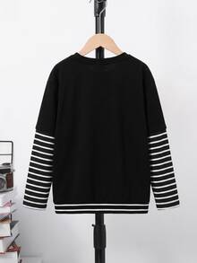 SHEIN Tween Boy Striped Patchwork 2 In 1 Casual Knit T-Shirt - Multicolor - View 3