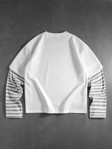 ROMWE MEN Men's Autumn/Winter 2 In 1 College Street Style Hot-Selling T-Shirt - White - View 3