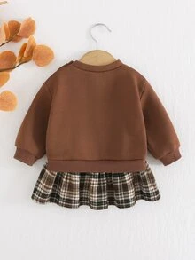 Cozy Pixies 新生女嬰卡通熊圖案針織柔軟圓領長袖套頭秋冬洋裝 - 彩色 - 查看 2