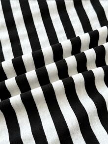 SHEIN 青少年女孩 T-shirt 春秋冬新款針織復古 Y2K 風格條紋小 V 領休閒極簡長袖上衣，返校穿搭，街頭風，修身版型 - 黑與白 - 查看 8