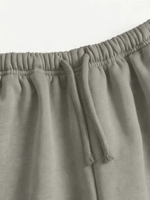 SHEIN Tween女孩秋冬保暖內裡加厚簡約寬鬆直筒運動長褲，花卉灰色休閒運動風日常穿著長褲 - 灰色 - 查看 5
