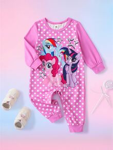 My Little Pony X SHEIN 女嬰波點印花長袖休閒連身褲 G4 - 淺粉色 - 查看 1
