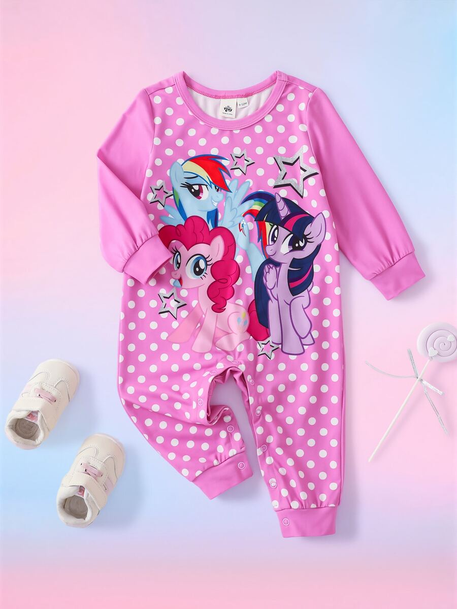 My Little Pony X SHEIN 女嬰波點印花長袖休閒連身褲 G4 - 淺粉色 - 查看 1