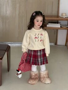 DAZY Sweatshirt Lengan Panjang Berkerah Bulat Motif Pita untuk Bayi/Balita (Perempuan), Musim Gugur/Dingin - Krem - View 10