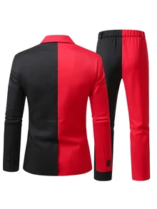 Manfinity Mode Men's Color-Block Suit Jacket And Pants Set, Fashionable Outfit For Parties And Performances, Formal, Ceremonial Use - Multicolor - View 2
