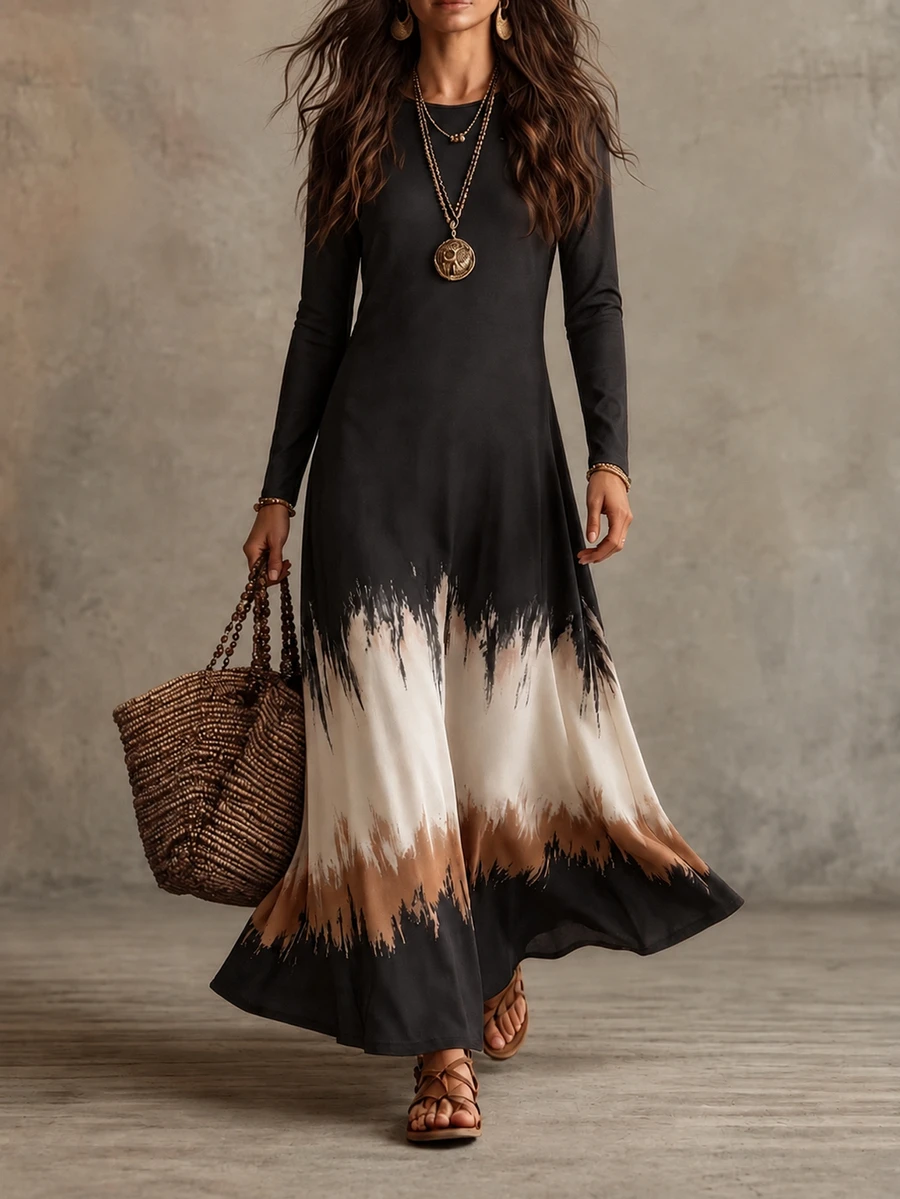 SHEIN فستان نسائي طويل محبوك بأكمام طويلة