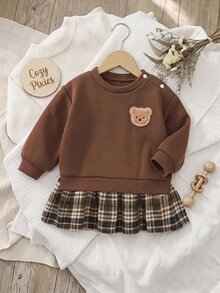 Cozy Pixies 新生女嬰卡通熊圖案針織柔軟圓領長袖套頭秋冬洋裝 - 彩色 - 查看 8