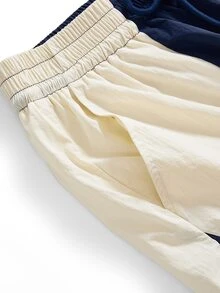 ROMWE Street Life Women's Outdoor Sports Nylon Colorblock Patchwork Low Waist Wide Leg Long Pants - Navy Blue - View 5